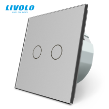 LIVOLO C705IHS LIVOLO dupla nyomógomb-impulzus érintőkapcsoló, fázis-nulla bekötés, 250V 5A, ezüst kristályüveg villanyszerelés