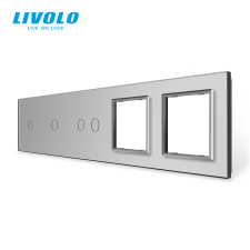 LIVOLO C72C1C22SRS LIVOLO ötös sorolókeret 2x egyes + kettes kapcsolóhoz + 2x dugaljhoz, ezüst kristályüveg villanyszerelés
