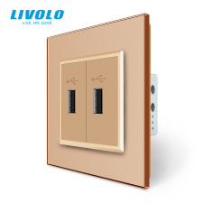 LIVOLO C772USBG LIVOLO dupla USB fali töltőaljzat 10.5W arany kristályüveg villanyszerelés