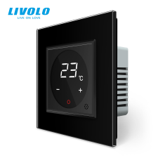 LIVOLO C77TMB LIVOLO érintős hőmérséklet kapcsoló, termosztát, 240V 16A, fekete kristályüveg fűtésszabályozás