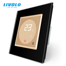 LIVOLO C7TMGB LIVOLO érintős hőmérséklet kapcsoló, termosztát, 250V 16A, arany-fekete kristályüveg fűtésszabályozás