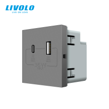 LIVOLO C7USBACS LIVOLO QC-PD 36W USB A+C töltőaljzat-csatlakozó aljzat, ezüst kábel és adapter