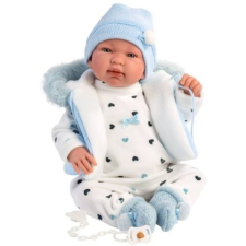 Llorens : Tino 44 cm-es síró baba kapucnis kék mellényben baba