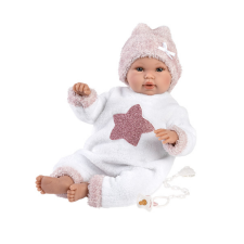 Llorens : Újszülött síró lány baba csillagmintás plüss pizsamában 36cm baba