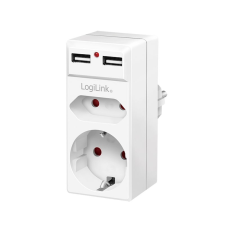 LogiLink Socket adapter, 1x CEE7/16 + 1x CEE7/3 + 2x USB-A kábel és adapter