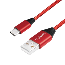 LogiLink USB-A apa - USB-C apa Adat- és töltőkábel 0.3m - Piros kábel és adapter