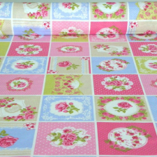Loneta.com SHELLEY patchwork mintás kék-rózsaszín Loneta lakástextil, dekorvászon méteráru