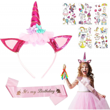  LOPOTIN egyszarvú korona, szalag és matrica készlet, 8 részes, rózsaszín party kellék