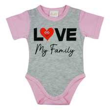 "Love my family" feliratos rövid ujjú baba body rózsa kombidressz, body