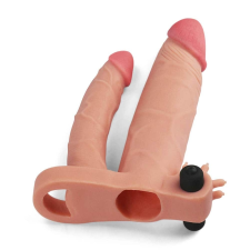 Lovetoy Add 1" Vibrating Double Penis Sleeve - vibrációs, kétágú, élethű hosszabbító péniszköpeny - 14 cm (testszínű) péniszköpeny