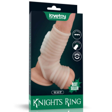 Lovetoy Vibrating Silk Knights Ring With Scrotum Sleeve (White) III - vízálló, vibrációs péniszgyűrű (fehér) péniszgyűrű