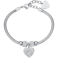 LUCA BARRA Acél teniszkarkötő, szív és fehér kristályok karkötő