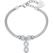 LUCA BARRA Infinity acél karkötő, fehér kristályok karkötő