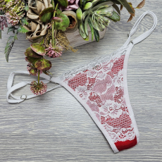  Lucifer állítható pántos piros-fehér csipke TANGA