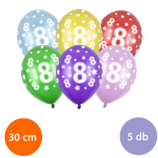Lufi, évszámos (8), metál, 5 db/cs/vegyes színekben party kellék