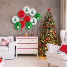  Lufi szett, piros, fehér, zöld, karácsonyi motívumokkal &#8211; 10 db party kellék