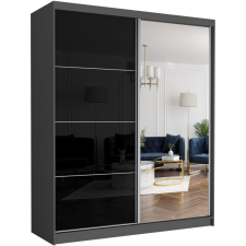  LUNA IV. Gardróbszekrény, fekete üveggel, tükörrel 183x218x60 - antracit bútor