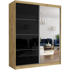  LUNA IV. Gardróbszekrény, fekete üveggel, tükörrel 183x218x60 - artisan bútor