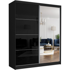 LUNA IV. Gardróbszekrény, fekete üveggel, tükörrel 183x218x60 - fekete bútor