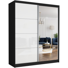  LUNA V. Gardróbszekrény, fehér üveggel 183x218x60 - fekete bútor