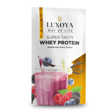 Luxoya Super Tasty Whey Protein 30g - Vanília-erdei gyümölcs ízű vitamin és táplálékkiegészítő