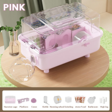  Luxus panoráma hörcsög ketrec hordozó funkcióval 32x20x22cm - Rózsaszín ketrec, szállítóbox rágcsálóknak