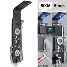  Luxus zuhany panel, vízesés csapadékmennyiség, masszázs fúvókák és bidet csaptelep, Fekete 8006 csaptelep