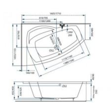 M-acryl MINIMA 160x95 jobbos akryl fürdőkád lábbal kád, zuhanykabin