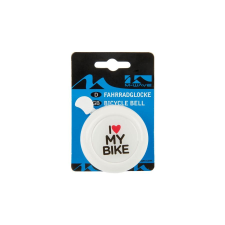 M-WAVE acél csengő, 58 mm, fehér, I Love My Bike dizájn kerékpár és kerékpáros felszerelés