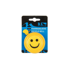 M-WAVE Bella 3D acél csengő, 58 mm, sárga, smiley dizájn kerékpár és kerékpáros felszerelés