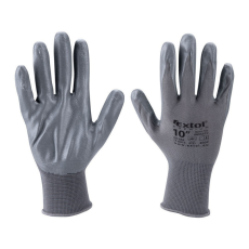 MAD-599 EXTOL PREMIUM kötött kesztyű szürke nylon, méret: 10` nitrilbe mártott teny. és ujjhegy., gumírozott mandzsetta