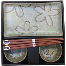 MADE IN JAPAN 6 db-os sushi szett, virágos mintával, világoszöld konyhai eszköz