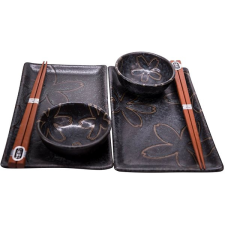 MADE IN JAPAN Sushi set virág motívummal fekete 6 db konyhai eszköz