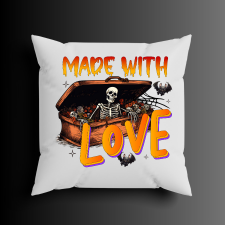  Made with love - feliratos vicces csontvázas párna halloweenre lakástextília
