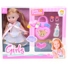 Magic Toys Copfos barna hajú baba táskával és kiegészítőkkel 25cm baba