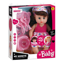 Magic Toys Etethető baba rózsaszín ruhában bilivel és kiegészítőkkel, hanggal baba