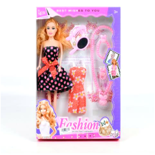 Magic Toys Fashion divatbaba pöttyös ruhában kiegészítőkkel 29cm baba