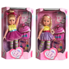 Magic Toys Szőke hajú baba színes ruhában, sminkszettel kétféle változatban baba