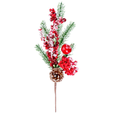 MagicHome karácsonyi ág, bogyókkal és tobozokkal, piros, havas, 32 cm karácsonyi dekoráció
