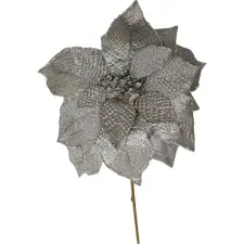  MagicHome karácsonyi virág, Poinsettia, ezüst, szár, virágméret: 35 cm karácsonyi dekoráció