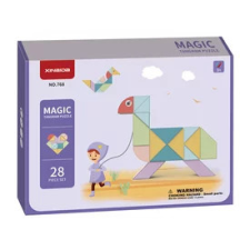 Mágneses tangram 28 db+feladvány kártyák+megfejtések társasjáték