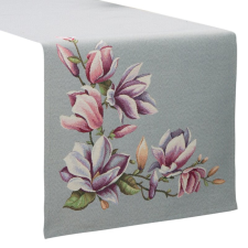  Magnólia virágmintás gobelin asztali futó Szürke 45x140 cm +/-5% party kellék