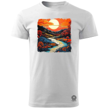 Magnolion Linóleummetszet napfelkelte v8 férfi póló - 19 szín, S-3XL férfi póló