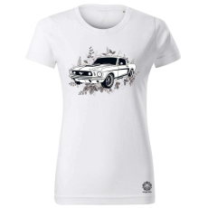 Magnolion Mustang és virágok rajz v4 női póló - 19 szín, XS-2XL