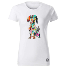Magnolion Papír kollázs tacskó v2 női póló - 19 szín, XS-2XL