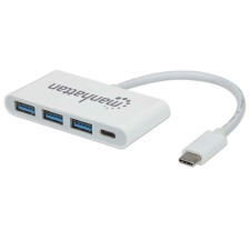 MANHATTAN USB-C elosztó-HUB, 3xUSB 3.2, 1xUSB-C (PD), MANHATTAN, fehér kábel és adapter