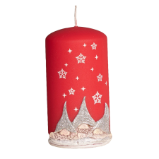  Manós piros törzsgyertya fehér manók mintával 90 mm magas gyertya