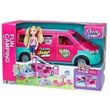 Manyuk Toys Kempingautó játékszett babával - 11 db-os játékbaba felszerelés