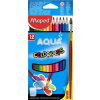 MAPED Akvarell ceruza készlet, háromszögletű, ecsettel, MAPED "Color'Peps", 12 különböző szín