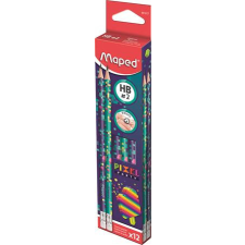 MAPED Grafitceruza radírral, HB, háromszögletű, MAPED &quot;Pixel Party&quot;, 12 darab ceruza